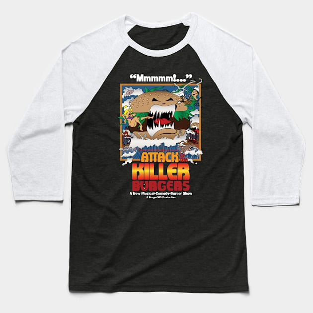 Attack of the Killer Burgers Baseball T-Shirt by CY